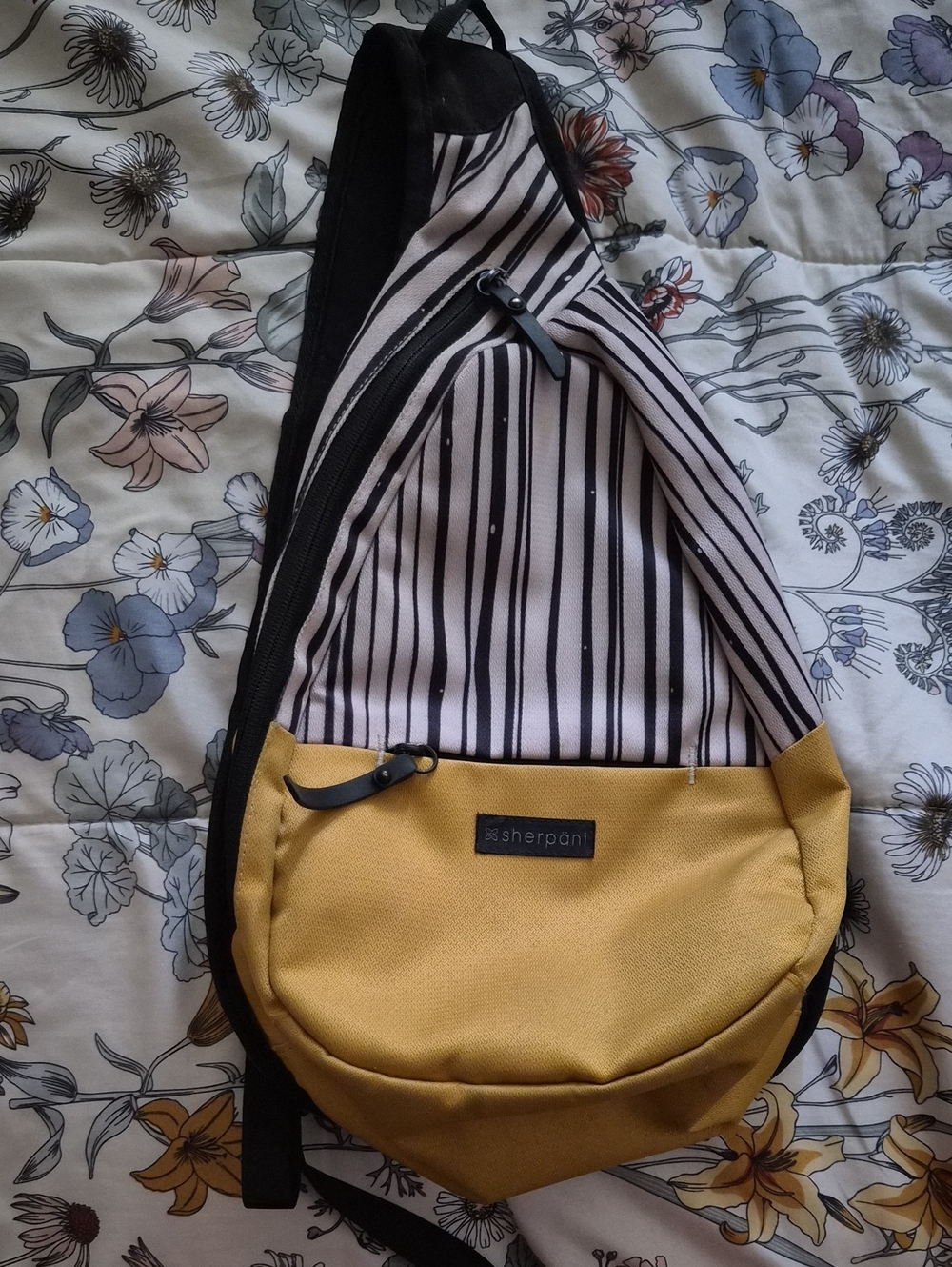 Sherpani Mustard Yellow & Black Striped Sling Bag